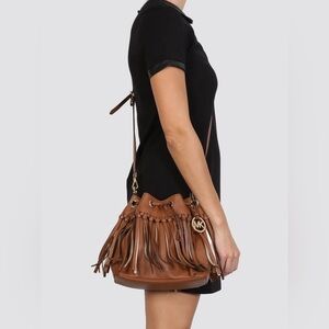 Michael Kors Christy Fringe Brown Bucket Bag